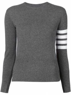 Thom Browne crew neck Pullover With White 4-Bar Stripe In Grey Cashmere
