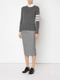 Thom Browne crew neck Pullover With White 4-Bar Stripe In Grey Cashmere