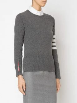 Thom Browne Crew neck Pullover With White 4 Bar Stripe In Grey Cashmere knitted sweaters of women 7 Thom Browne crew neck Pullover With White 4-Bar Stripe In Grey Cashmere