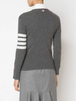Thom Browne Crew neck Pullover With White 4 Bar Stripe In Grey Cashmere knitted sweaters of women 8 Thom Browne crew neck Pullover With White 4-Bar Stripe In Grey Cashmere