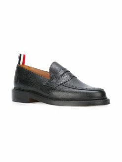 Thom Browne Penny Loafer With Leather Sole In Black Pebble Grain