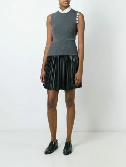 Thom Browne Sleeveless crew neck Shell Top With 4-Bar Stripe In Medium Grey Cashmere