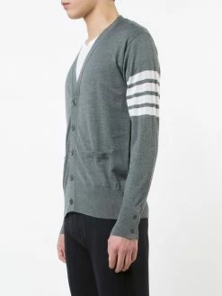 Thom Browne V-Neck Cardigan With 4-Bar Stripe In Medium Grey Merino