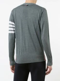 Thom Browne V-Neck Cardigan With 4-Bar Stripe In Medium Grey Merino