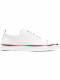 Thom Browne Straight Toe Cap Trainer In Pebble Grain & Calf Leather