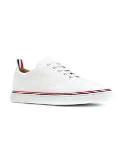 Thom Browne Straight Toe Cap Trainer In Pebble Grain & Calf Leather