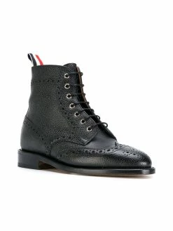 Thom Browne Wingtip Brogue Boot With Leather Sole In Black Pebble Grain