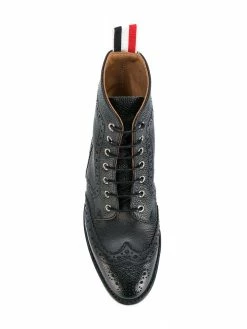 Thom Browne Wingtip Brogue Boot With Leather Sole In Black Pebble Grain