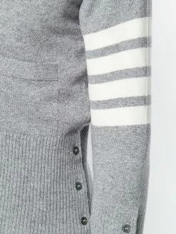 Thom Browne Short V-Neck Cardigan With 4-Bar Stripe In Light Grey Cashmere