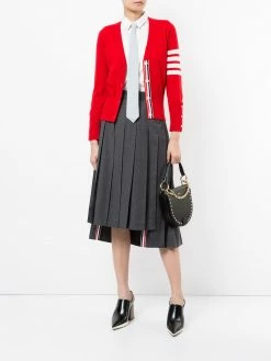 Thom Browne Classic V-Neck Cardigan in White 4-Bar Stripe In Cashmere