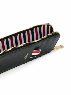 Thom Browne black Half Zip Around Wallet In Pebble Grain
