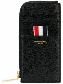 Thom Browne black Half Zip Around Wallet In Pebble Grain