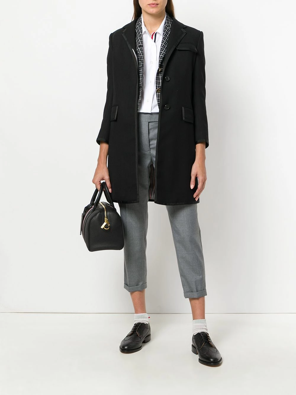 Thom Browne Grosgrain tipping Chesterfield coat single breasted coats of women 2 Thom Browne grosgrain tipping Chesterfield coat