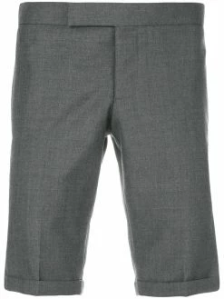 Thom Browne Engineered Striped Side Seam Solid Wool Twill Skinny Shorts