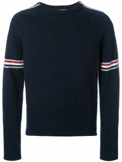 Thom Browne Rwb Intarsia Armband Tweed Pullover
