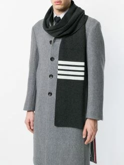 Thom Browne Full Needle Rib Scarf With White 4-Bar Stripe In Cashmere