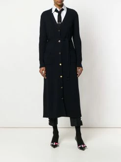 Thom Browne Half-and-half Rib Knit Striped Long Cardigan