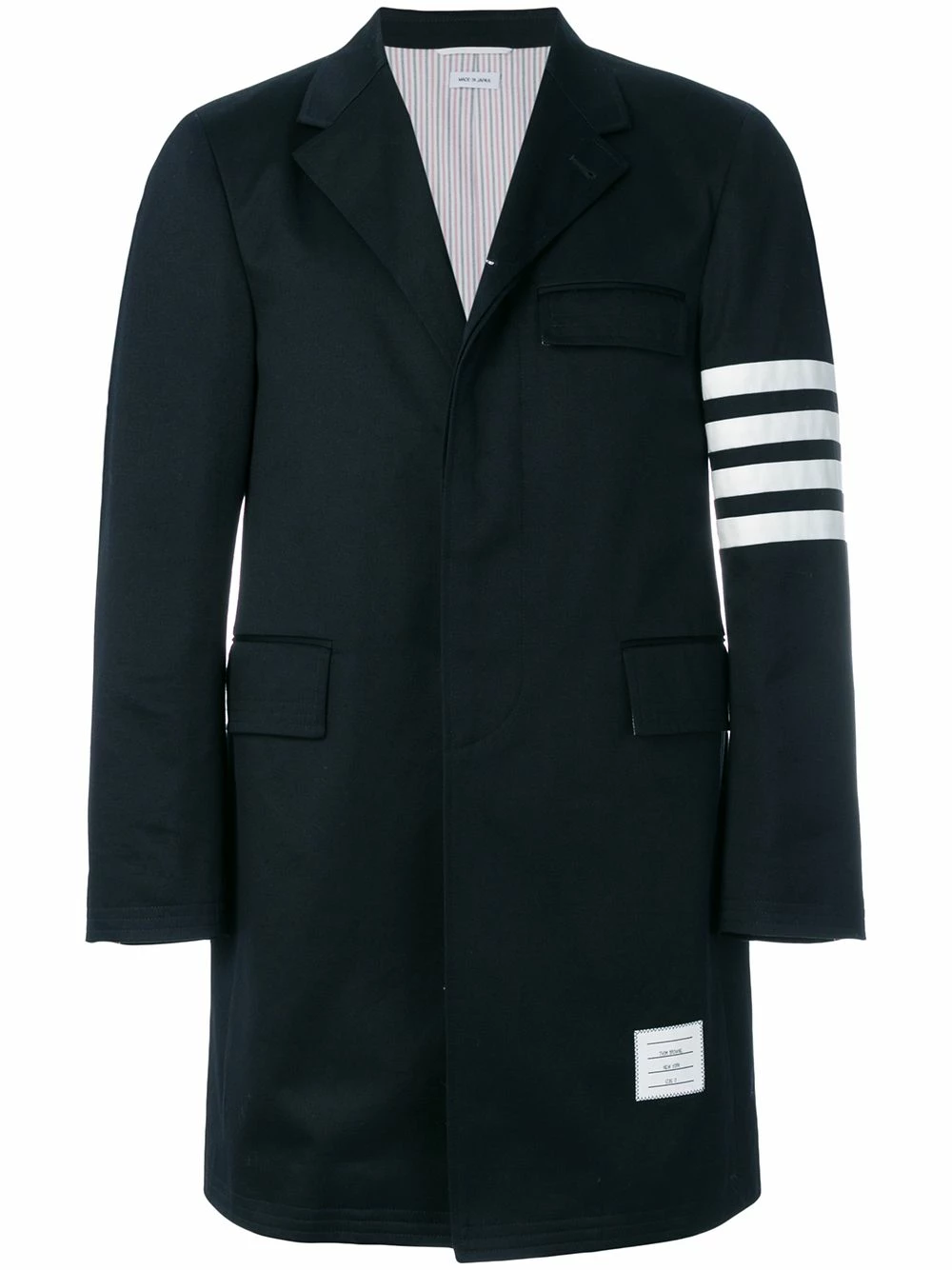 Thom Browne Unconstructed 4 Bar Stripe Classic Chesterfield Overcoat single breasted coats of men 1 Thom Browne Unconstructed 4-Bar Stripe Classic Chesterfield Overcoat