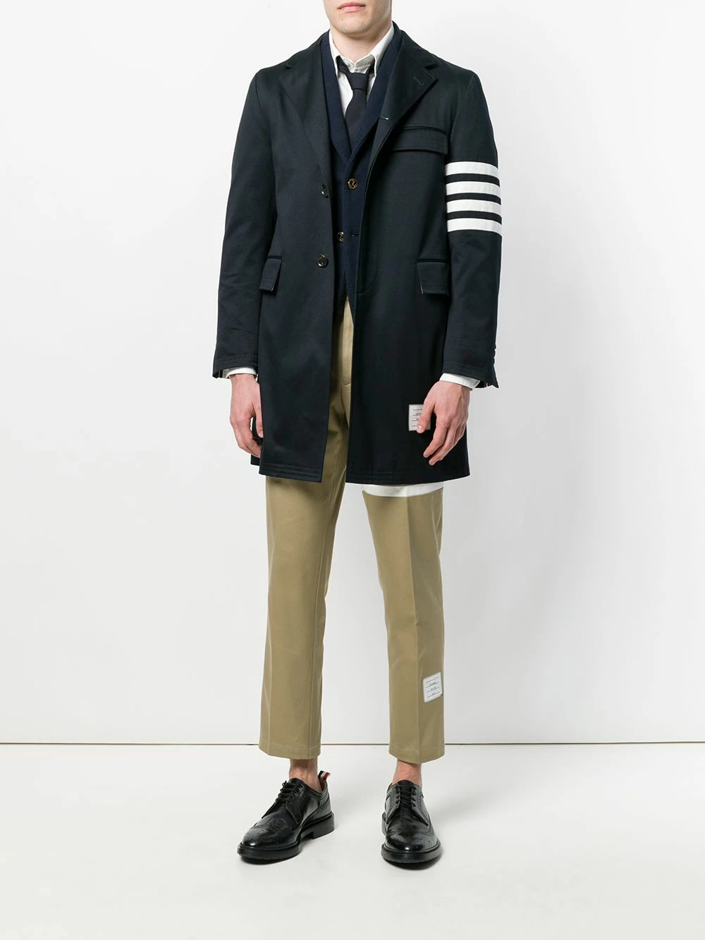 Thom Browne Unconstructed 4 Bar Stripe Classic Chesterfield Overcoat single breasted coats of men 2 Thom Browne Unconstructed 4-Bar Stripe Classic Chesterfield Overcoat