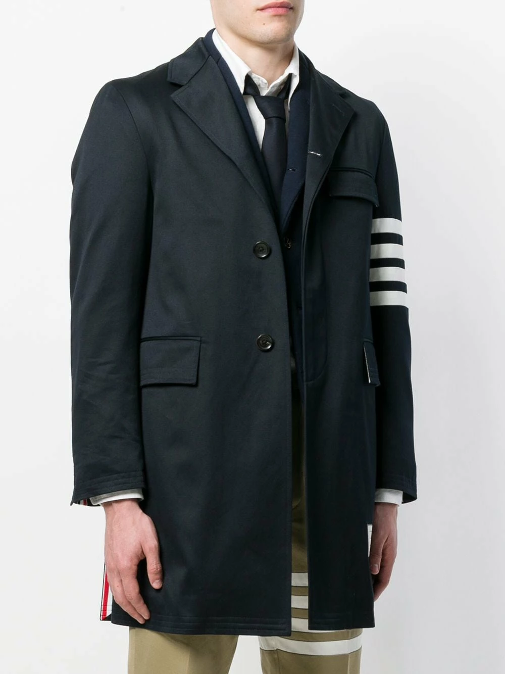 Thom Browne Unconstructed 4 Bar Stripe Classic Chesterfield Overcoat single breasted coats of men 3 Thom Browne Unconstructed 4-Bar Stripe Classic Chesterfield Overcoat
