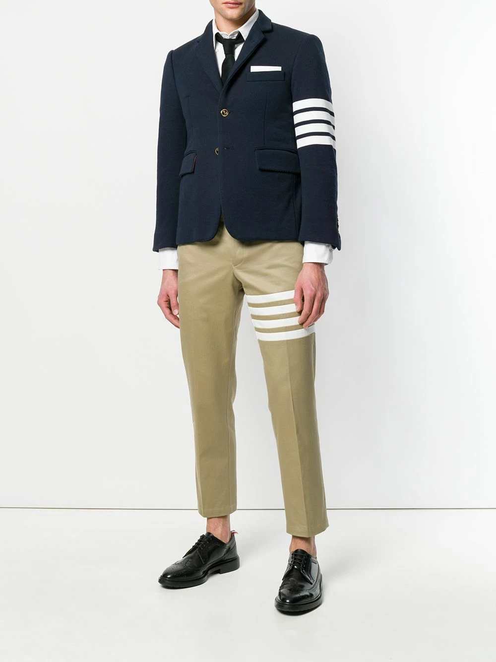 Thom Browne Seamed 4 Bar Stripe Unconstructed Chino Trouser In Cotton Twill cropped pants of men 2 Thom Browne Seamed 4-Bar Stripe Unconstructed Chino Trouser In Cotton Twill