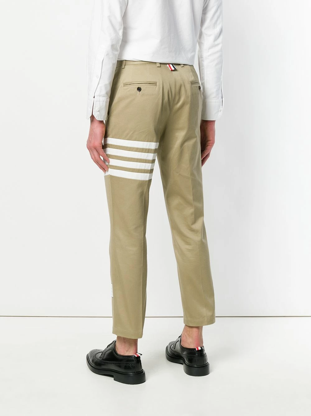 Thom Browne Seamed 4 Bar Stripe Unconstructed Chino Trouser In Cotton Twill cropped pants of men 4 Thom Browne Seamed 4-Bar Stripe Unconstructed Chino Trouser In Cotton Twill