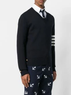 Thom Browne 4-Bar Milano Stitch V-Neck Pullover