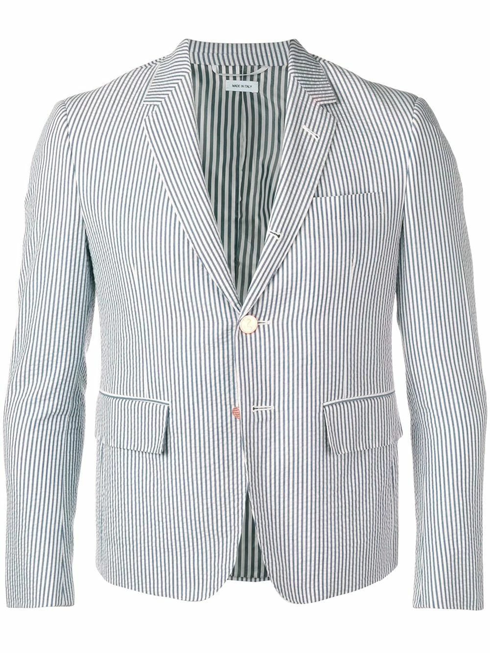 Thom Browne Seersucker High Armhole Sport Coat blazers of men 1 Thom Browne Seersucker High-Armhole Sport Coat