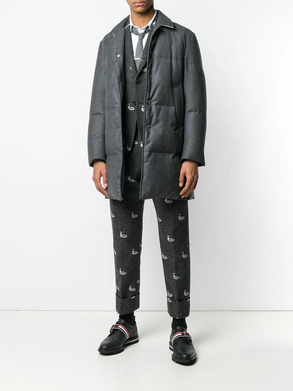 Thom Browne Wool Flannel Bal Collar Overcoat down coats of men 2 Thom Browne Wool Flannel Bal Collar Overcoat