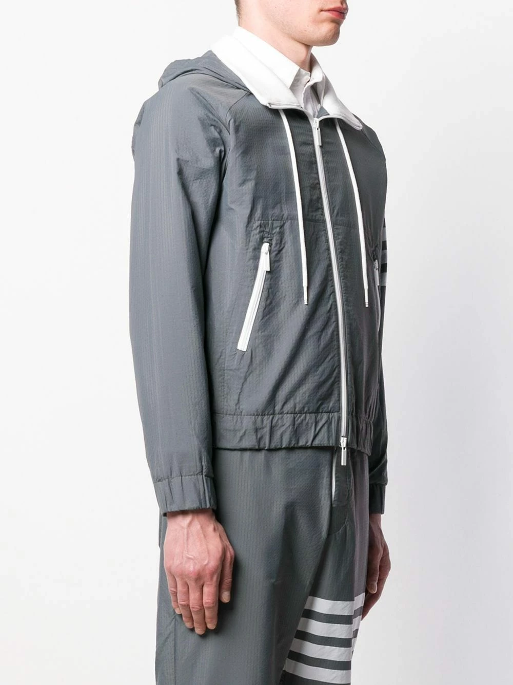 Thom Browne 4 Bar ripstop zip up hoodie lightweight jackets of men 3 Thom Browne 4-Bar ripstop zip-up hoodie