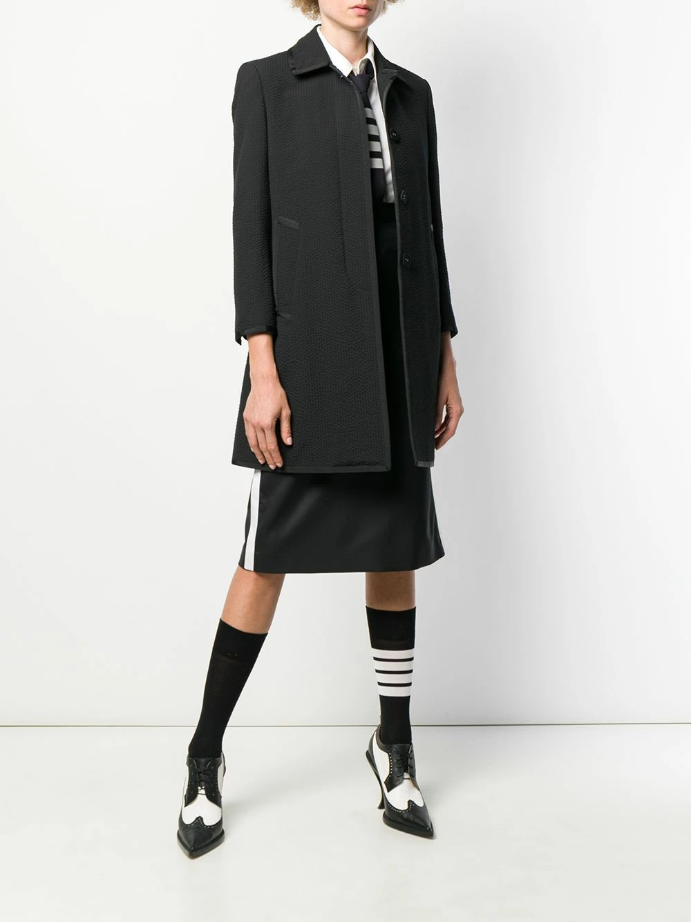 Thom Browne Seersucker wool overcoat single breasted coats of women 2 Thom Browne seersucker wool overcoat