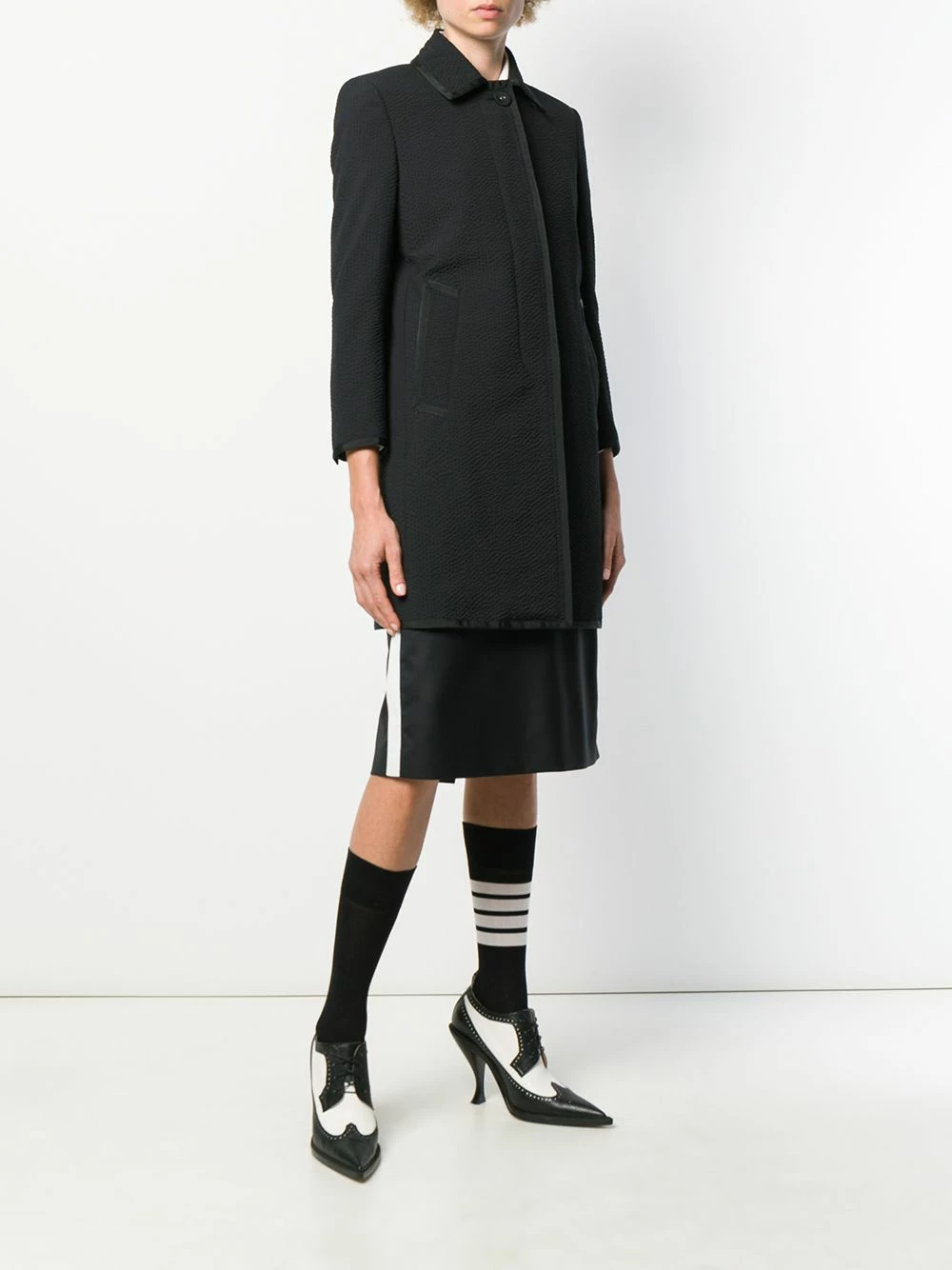 Thom Browne Seersucker wool overcoat single breasted coats of women 3 Thom Browne seersucker wool overcoat
