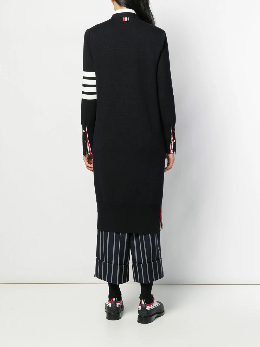 Thom Browne 4 Bar v neck long cardigan cardi-coats of women 4 Thom Browne 4-Bar v-neck long cardigan