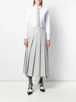 Thom Browne seersucker long pleated skirt