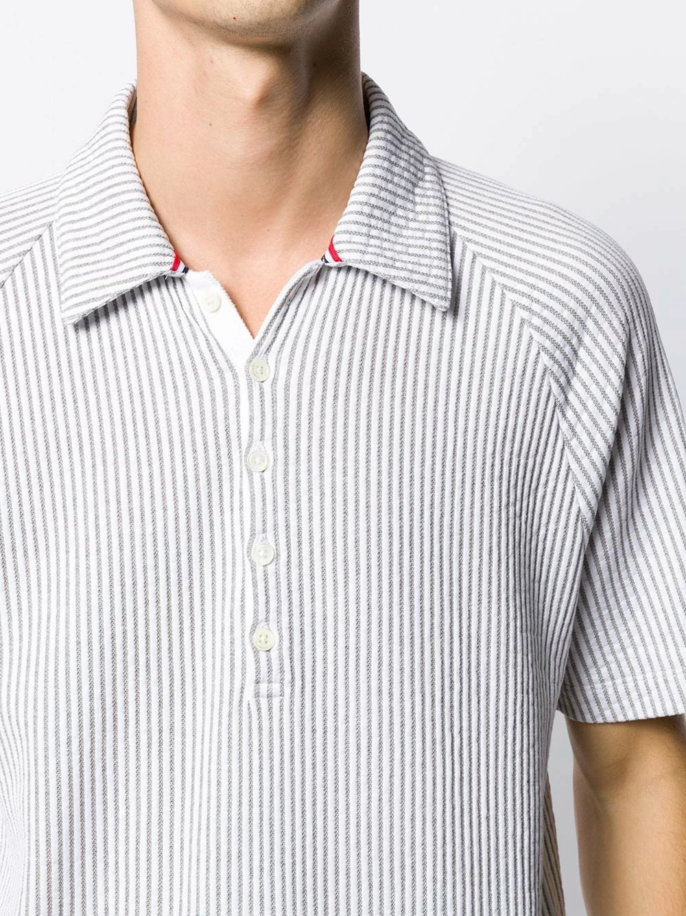 Thom Browne Seersucker raglan sleeve polo shirt polo shirts of men 5 Thom Browne seersucker raglan sleeve polo shirt