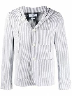 Thom Browne seersucker striped hooded blazer