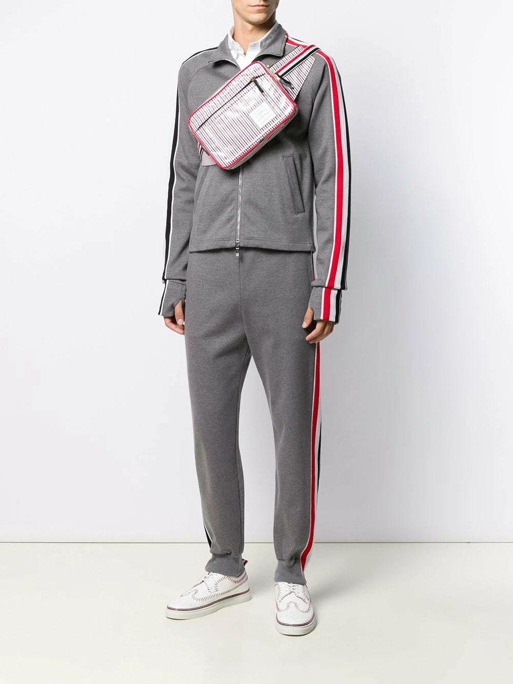 Thom Browne Interlock RWB stripe track pants sweatpants of men 2 Thom Browne interlock RWB stripe track pants