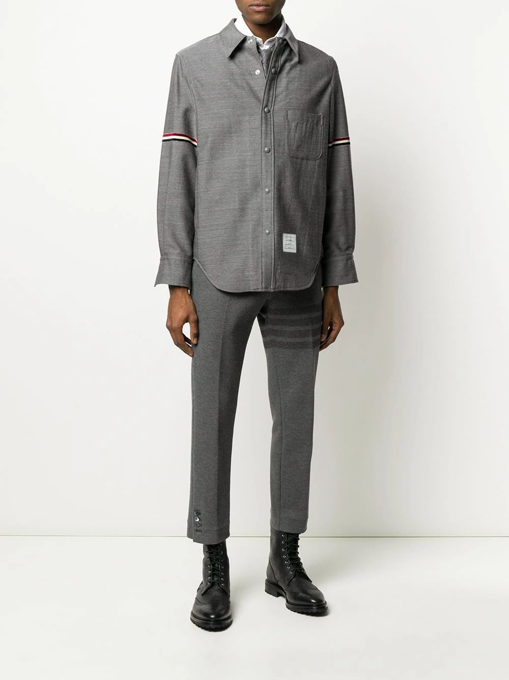 Thom Browne Tricolour velvet stripe shirt jacket shirt jackets of men 2 Thom Browne tricolour velvet stripe shirt jacket