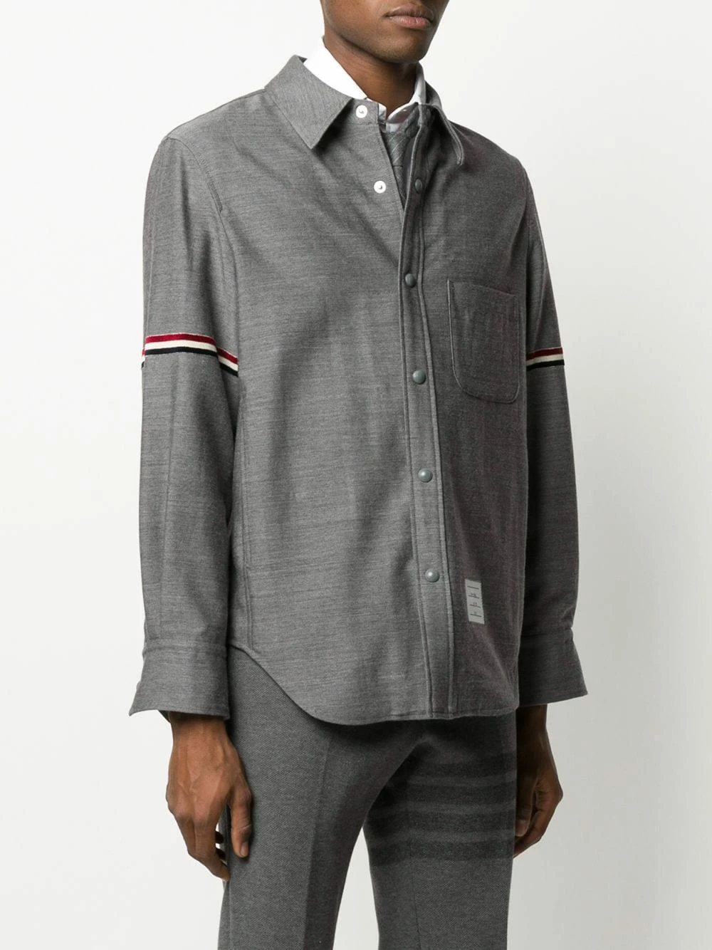 Thom Browne Tricolour velvet stripe shirt jacket shirt jackets of men 3 Thom Browne tricolour velvet stripe shirt jacket