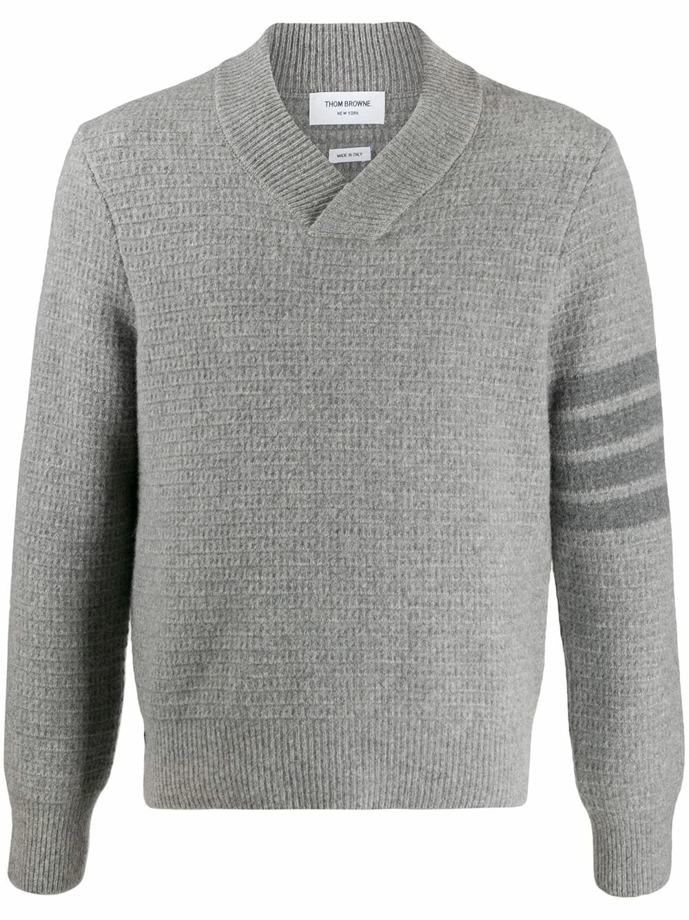 Thom Browne Tonal 4 Bar shawl pullover knitted sweaters of men 1 Thom Browne tonal 4-Bar shawl pullover
