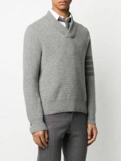 Thom Browne Tonal 4 Bar shawl pullover knitted sweaters of men 7 Thom Browne tonal 4-Bar shawl pullover