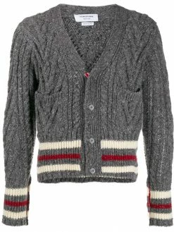 Thom Browne Aran cable Cricket stripe cardigan