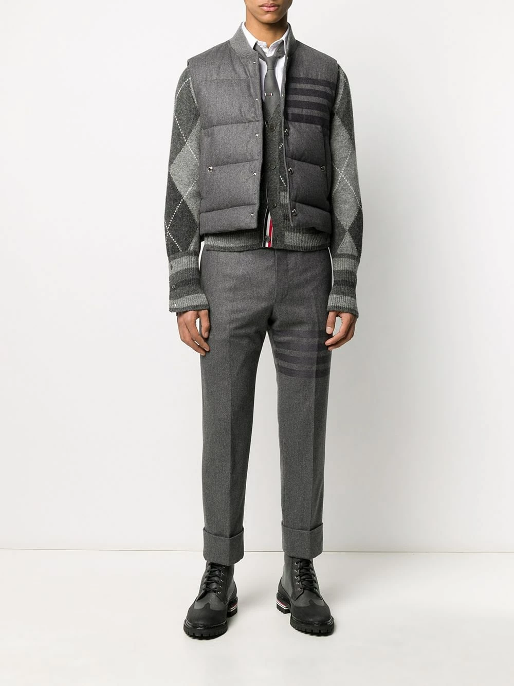 Thom Browne 4 Bar down filled flannel gilet waistcoats & gilets of men 2 Thom Browne 4-Bar down-filled flannel gilet