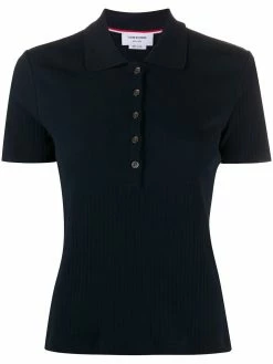 Thom Browne 4-Bar side insert ribbed polo shirt