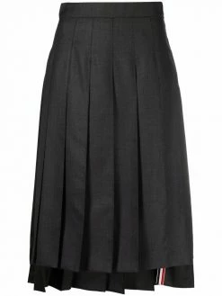 Thom Browne DARK GREY SUPER 120's TWILL BELOW KNEE PLEATED SKIRT