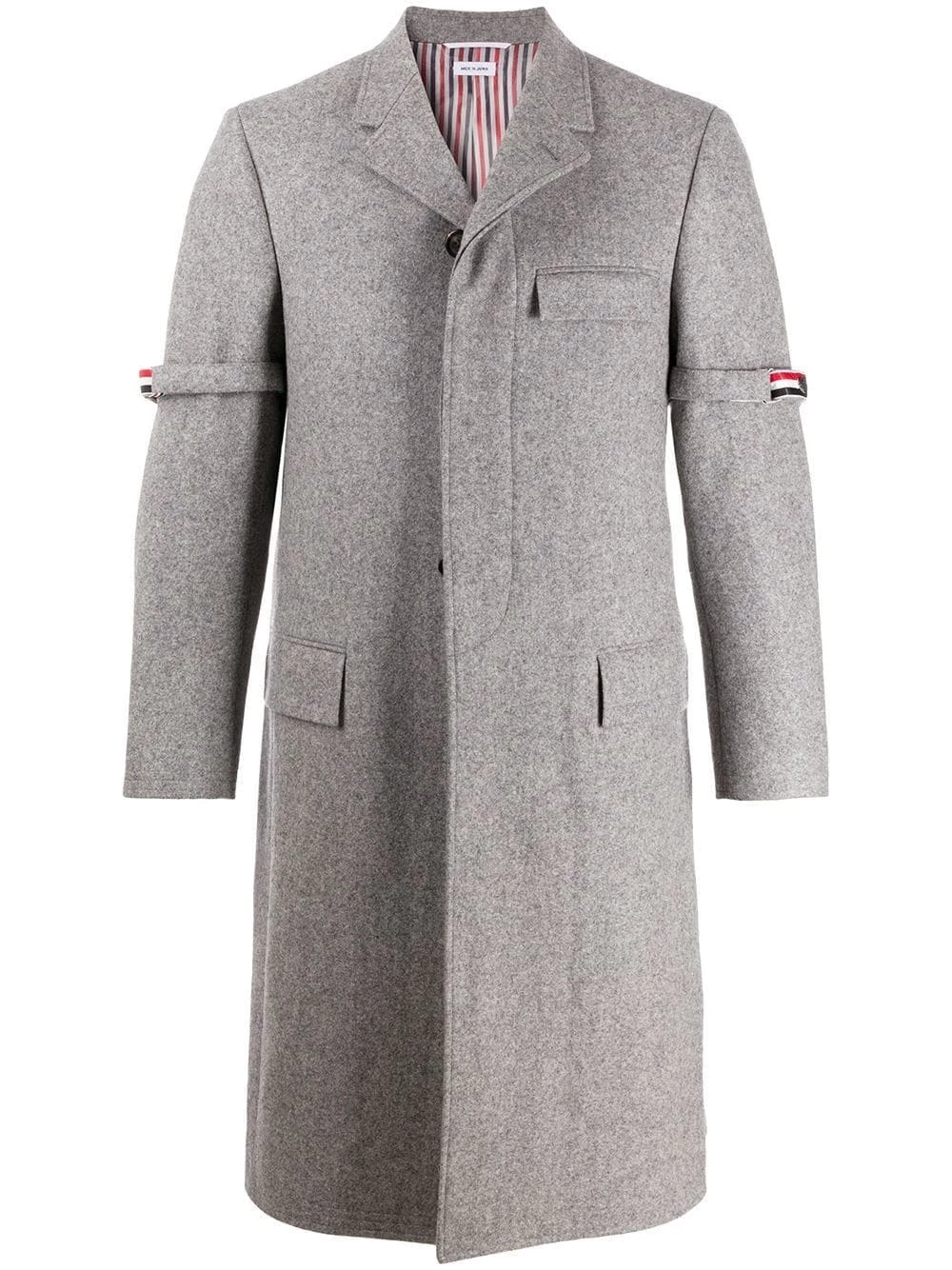 Thom Browne Removable grosgrain armband Chesterfield overcoat single breasted coats of men 1 Thom Browne removable-grosgrain armband Chesterfield overcoat