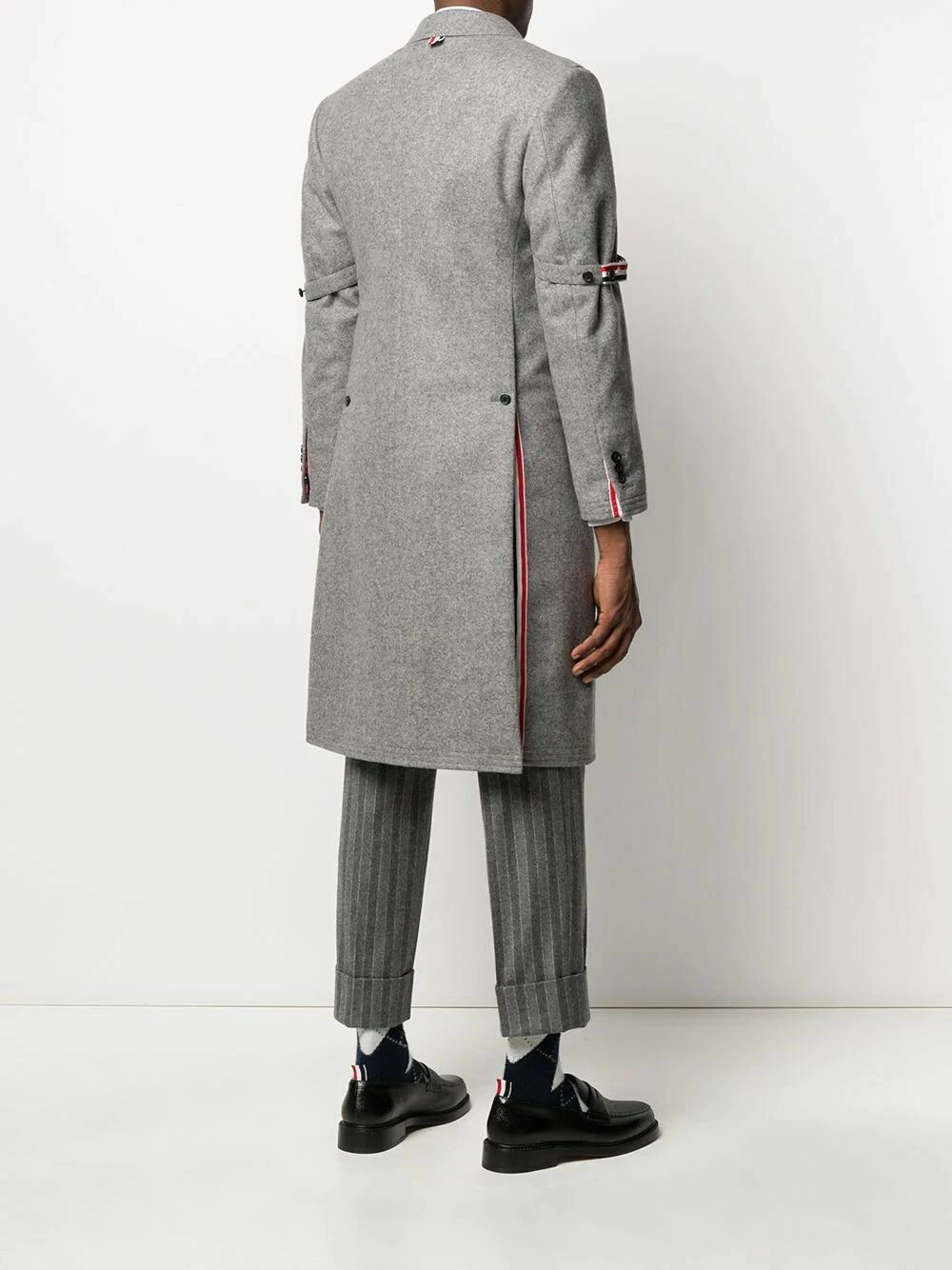 Thom Browne Removable grosgrain armband Chesterfield overcoat single breasted coats of men 4 Thom Browne removable-grosgrain armband Chesterfield overcoat