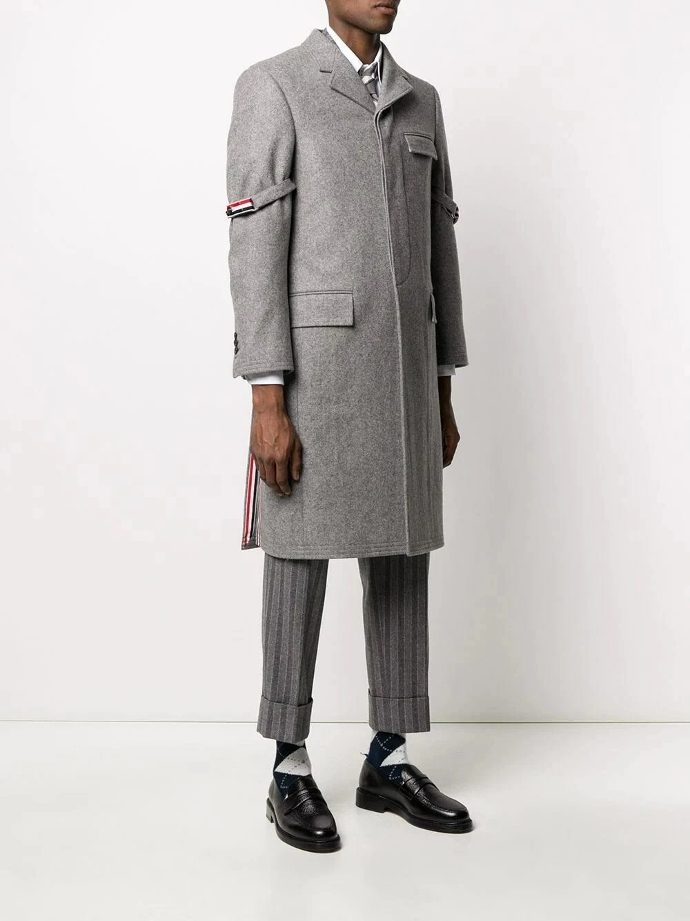 Thom Browne Removable grosgrain armband Chesterfield overcoat single breasted coats of men 3 Thom Browne removable-grosgrain armband Chesterfield overcoat
