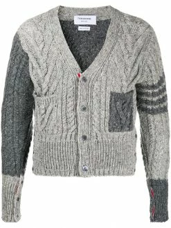 Thom Browne 4-Bar Aran cable knit cardigan