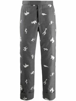 Thom Browne animal-embroidered cropped trousers